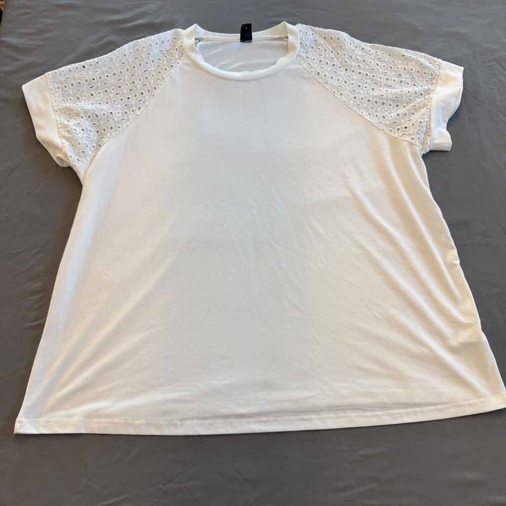 SHEIN Curve Womens 2XL White Eyelet Lace Shoulder Short Sleeve T-Shirt Top Plus